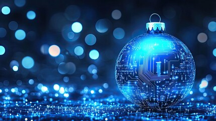 Poster - a tech-inspired merry christmas card with digital christmas ball and poster template, highlighted in