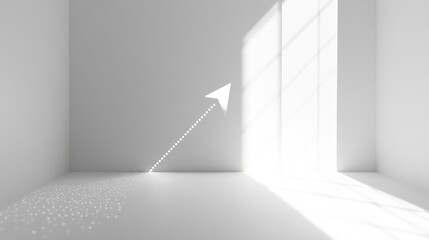 Aufkleber - White room with upward arrow and light beam symbolizing growth and progress.