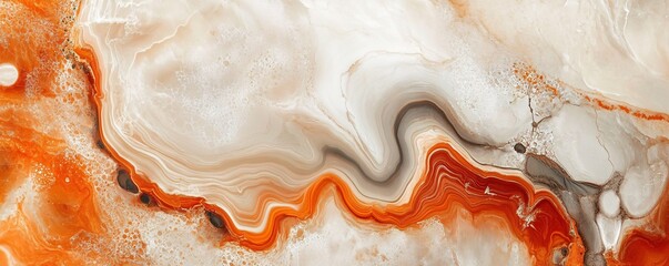 Poster - Orange and white agate stone texture background showing natural earth colors