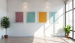 © yuntunen - Clean, minimalistic room with posters on the wall, large and simple design, photorealistic style