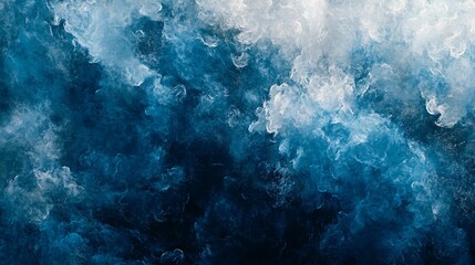 Poster - Blue and white ink mixing in water creating abstract shapes