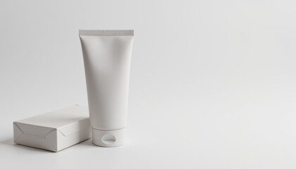 Aufkleber - Close-up of a tube box mockup on a white surface, showcasing the cylindrical shape and realistic texture with soft lighting