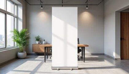 Aufkleber - Roll-up banner mockup in modern office space, neutral background