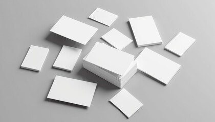 Aufkleber - Scattered group of business card mockups with blank designs, arranged randomly on a minimalist grey surface