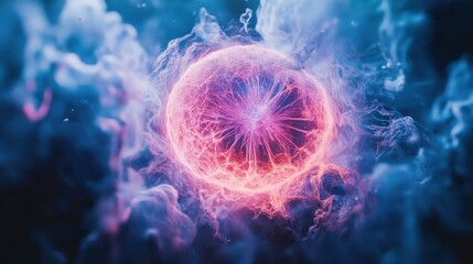 Poster - A mesmerizing abstract representation of energy, featuring vibrant pink and blue hues amidst swirling smoke.