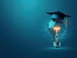 © Alexej - An innovative educational image showcasing a bachelor cap and a light bulb on a blue background.  photo