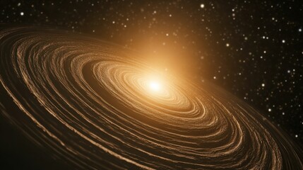 Poster - A swirling galaxy emitting a warm golden glow against a backdrop of stars, creating a cosmic wonder.