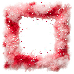 Poster - Red and pink feather heart frame with pearls and glitter for Valentine's Day. Transparent background, png image