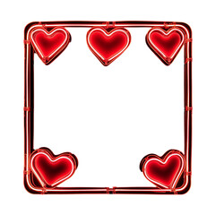 Poster - Square Valentine's Day frame with glowing red hearts and pipes design. Transparent background, png image