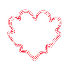 Poster - Heart-shaped glowing Valentine's Day frame with red neon design. Transparent background, png image