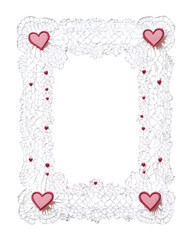 Poster - White lace frame with pink hearts for Valentine's Day decoration. Transparent background, png image