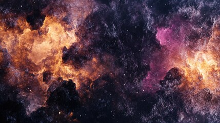 Poster - A vibrant cosmic landscape featuring glowing nebulas in shades of orange, pink, and purple, showcasing the beauty of space.