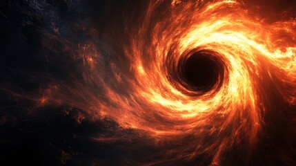 Wall Mural - A mesmerizing swirling vortex of fiery orange and black, depicting the essence of a black hole in space.