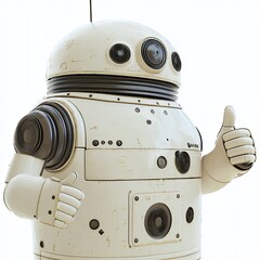 Poster - A 3D illustration of a robot character giving a thumbs up on a white background