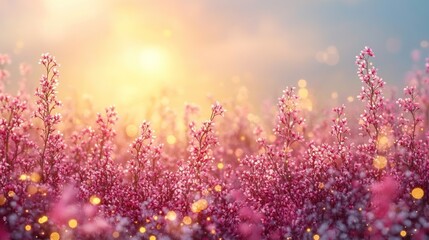 Sticker - Pink flowers at sunrise with bokeh.