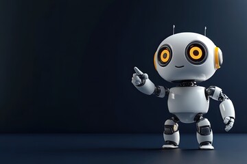 Poster - cheerful robot indicating a space, with copy space available