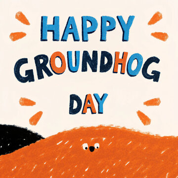 Text Happy Groundhog Day hand drawn on light background. Vector illustration