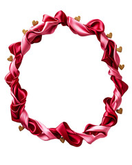 Poster - Pink and red ribbon heart-shaped frame with golden glitter hearts. Transparent background, png image