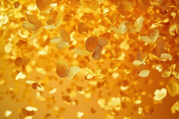 Poster - Golden butterfly shapes floating gracefully against a warm orange background, creating a dreamy atmosphere.