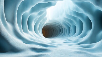 Poster - A long tunnel made of ice with a light shining through it