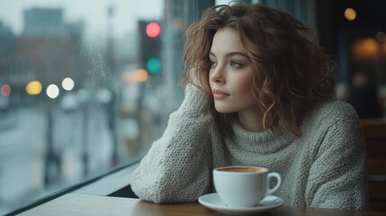 beautiful woman sitting alone at the cafe 