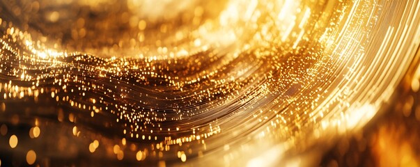 Poster - Golden particles flowing and forming abstract waves of light