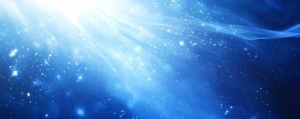 Aufkleber - Light beams shining through a blue abstract background with sparkling particles
