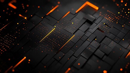 Aufkleber - Futuristic black surface shining with orange lights and data flow