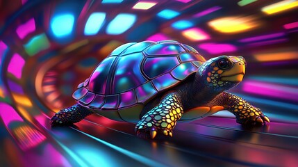 Sticker - Colorful turtle in a vibrant, dynamic tunnel.