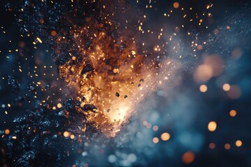 Poster - A dramatic explosion showcasing fiery sparks and smoke in a dark setting, creating an intense atmosphere.