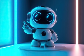Poster - a charming, friendly robot points at a blank area, providing plenty of room for text