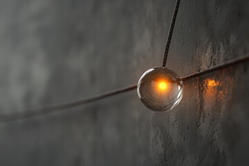 Canvas Print - Glowing orb suspended on a rustic wire against a dark textured background.