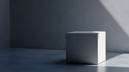 Aufkleber - White cube standing in empty room with sunlight creating shadows