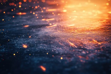 Poster - A mesmerizing abstract background of glowing particles against a dark surface, evoking a sense of warmth and magic.