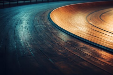 Poster - Curved wooden surface showcasing its warm tones and smooth texture in a dramatic lighting setting.