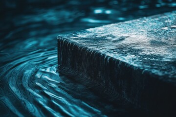 Poster - A serene view of water gently cascading over a smooth stone edge, creating a tranquil aquatic scene.