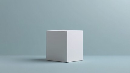 Aufkleber - White cube standing on light blue surface with matching background: minimalist product display