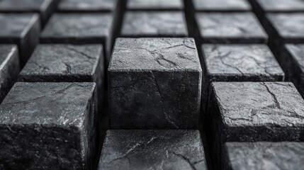 Wall Mural - Dark gray stone cubes pattern background.