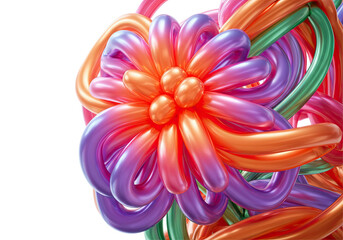 Poster - Vibrant, colorful  inflatable abstract flower made of intertwining shapes blooms against a transparent background