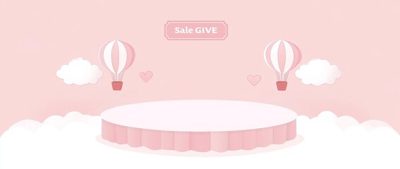 Poster - For product display, poster, or banner purposes, use a Valentine's Day paper cut with a pink cylinder podium and heart
