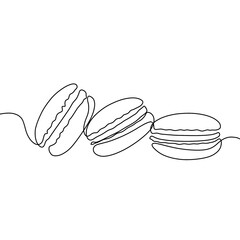 Macaroons cookie biscuit line continuous drawing. One line illustration. Hand drawn linear silhouette of macaroons.