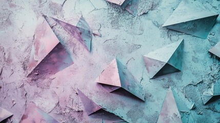 Aufkleber - Soft hues of pastel blend seamlessly, forming a captivating backdrop. Geometric triangular shapes emerge, adding depth and texture to the serene composition, evoking a sense of tranquility