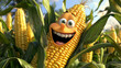 © watz - Happy corn cob smiles amidst lush green stalks.