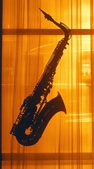 Poster - Elegant Silhouette of a Saxophone Framed Against a Glowing Golden Backdrop