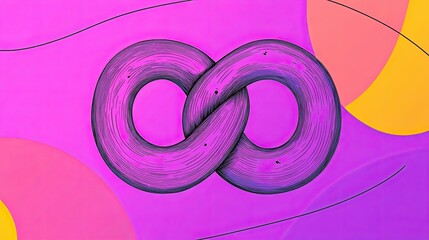 Poster - Bold Black Outline of a Pretzel on a Vibrant Pastel Background Showcases Minimalist Artistry