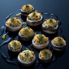 Perfectly arranged floating stuffed mushrooms 