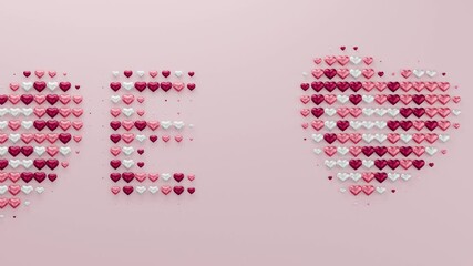 Poster - A seamless looping animation of a scrolling text made of tiny hearts, forming the word 