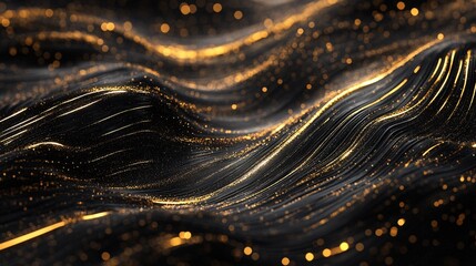 Aufkleber - Abstract golden waves flowing through a dark space, creating a mesmerizing visual effect.