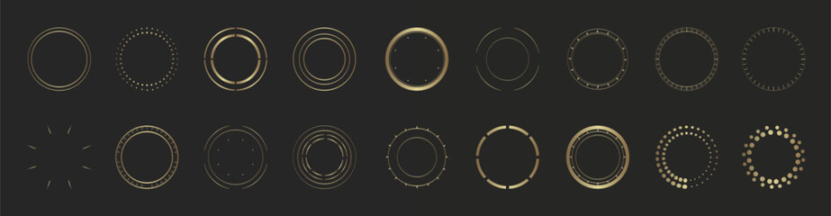 Wall Mural - Abstract gold circle design elements. Round frame border set. Vector circular lines for your design