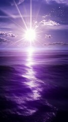 Wall Mural - Sunset casts a purple glow over calm ocean water with scattered clouds in the evening sky
